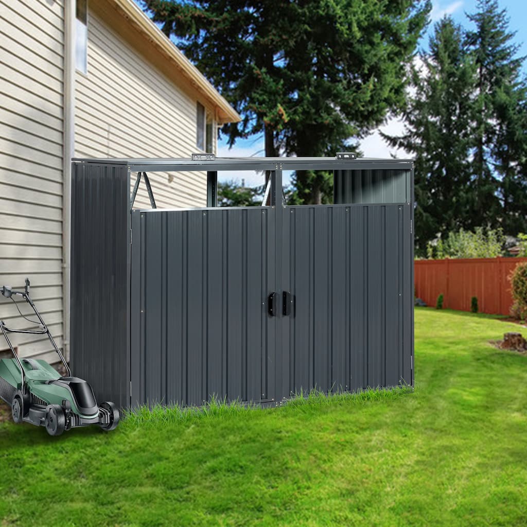 GDF Studio - Alwyn Outdoor Metal Garbage Bin Shed with Galvanized Steel Storage Design