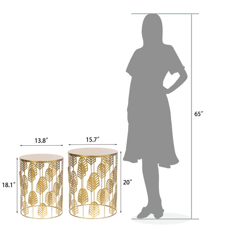 Adeco Set of 2 Round Metal Nesting Side End Tables Set - set of 2