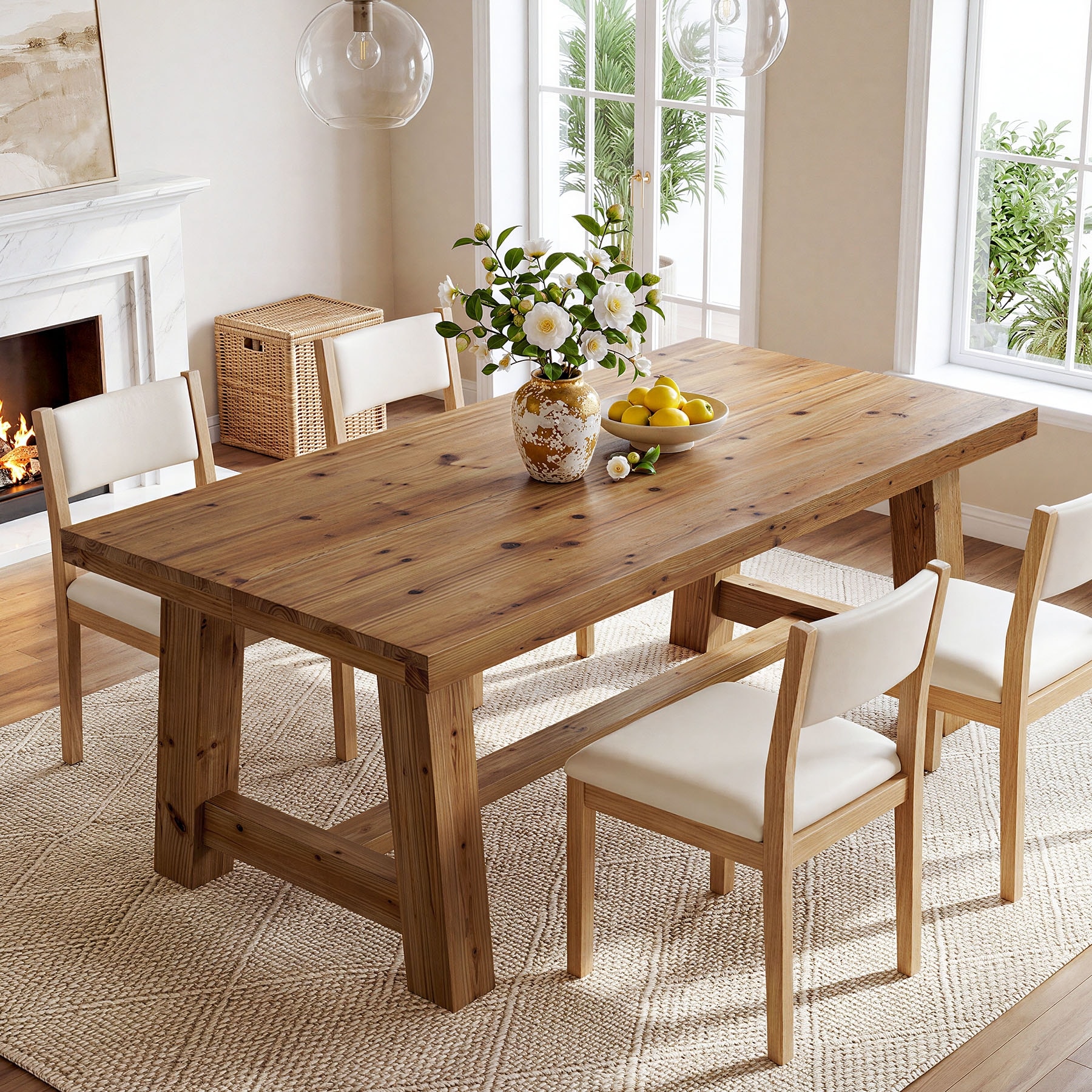 63-Inch Solid Wood Dining Table, Kitchen Table for 4-6 People