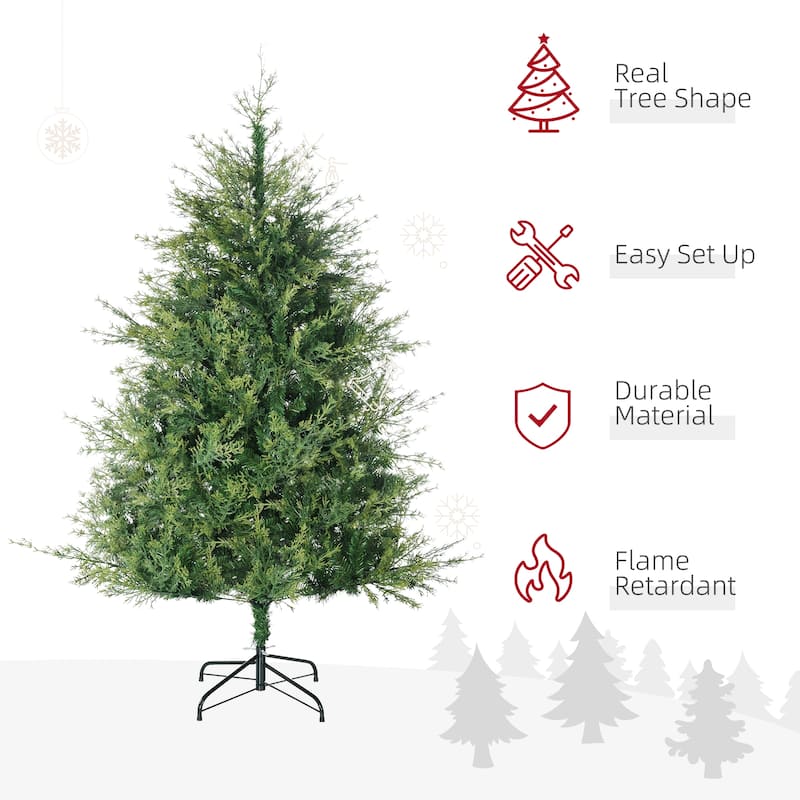 HOMCOM 6ft Tall Artificial Christmas Tree Holiday Décor with 700 Branches, Auto Open, Steel Base, Wide Shape, Green - 5.89 ft