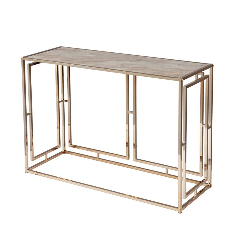 Champagne Faux Marble Console Table Gold Metal Frame and Rectangular - 43.75" L x 16" W x 29.5" H