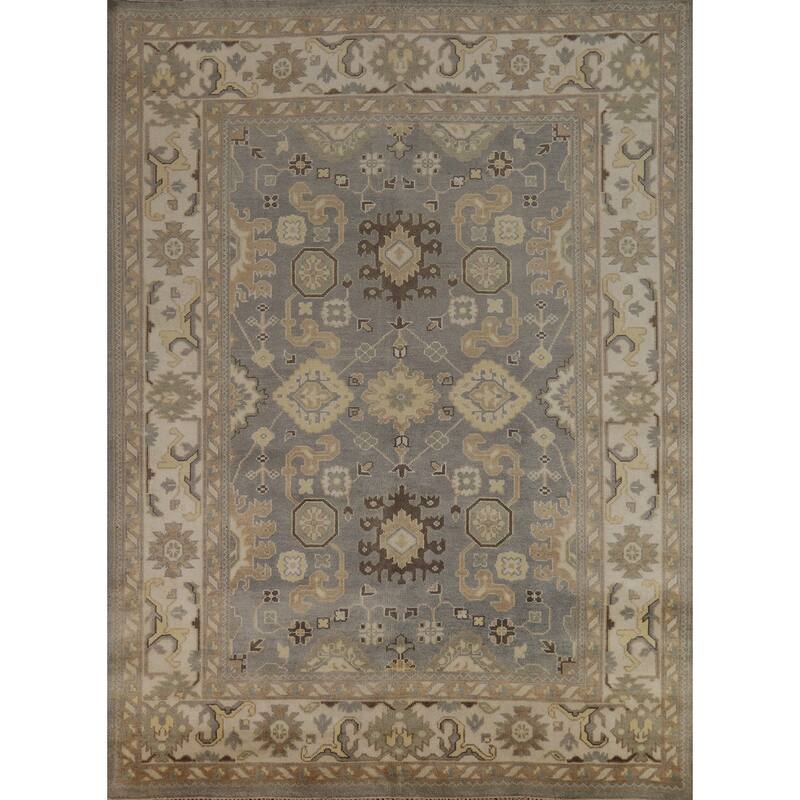 All-Over Oushak Indian Area Rug Hand-Knotted Wool Carpet - 8'1" x 9'11"