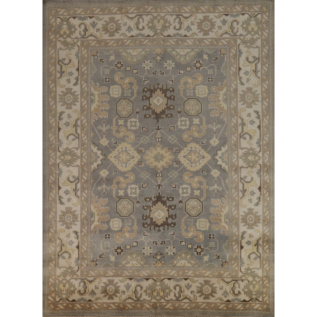 All-Over Oushak Indian Area Rug Hand-Knotted Wool Carpet - 8'1" x 9'11"