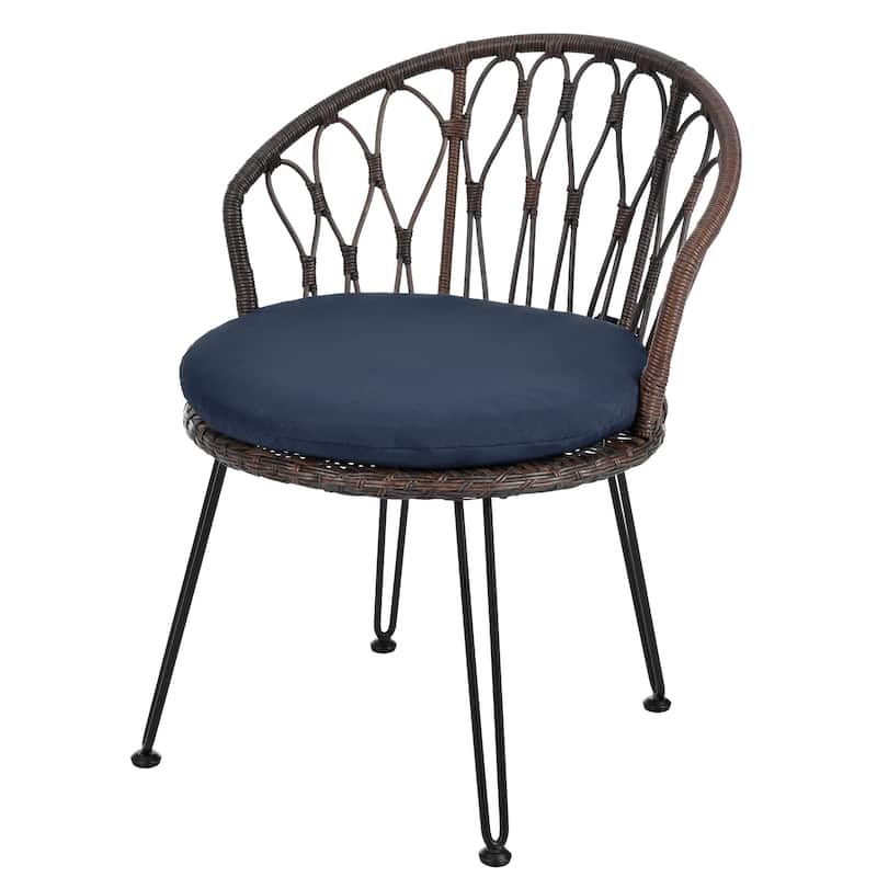 Outdoor Leisure Set, 2 Rattan Single Chairs with 1 Glass Round Table