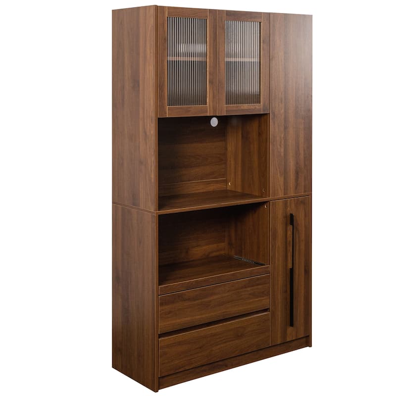 70.87" Pantry Cabinet With Multi-Functional Pull-Out Multi-Tier Shelf,4-Tier Side Shelf,2 Drawers,Freestanding Food Hutch