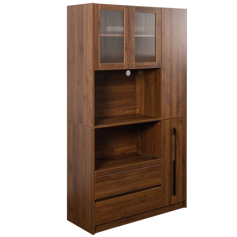 70.87" Tall Kitchen Pantry Cabinet with 4-Tier Side Shelf and 2 Drawers