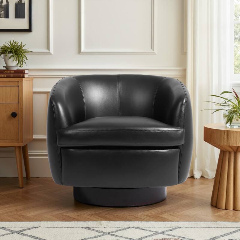 Low Back PU Leather Barrel Chair 360° Swivel Accent Chair for Living Room