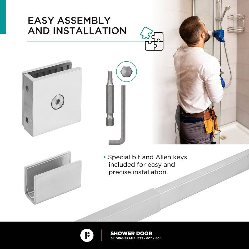 Fine Fixtures Frameless Clear Sliding Bathroom Shower Door