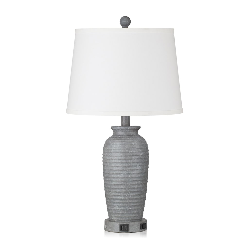 Grey Resin Pot-Vase Style Table Lamps (Set of 2) - 13'' x 13'' x 24.3'' (L x W x H)