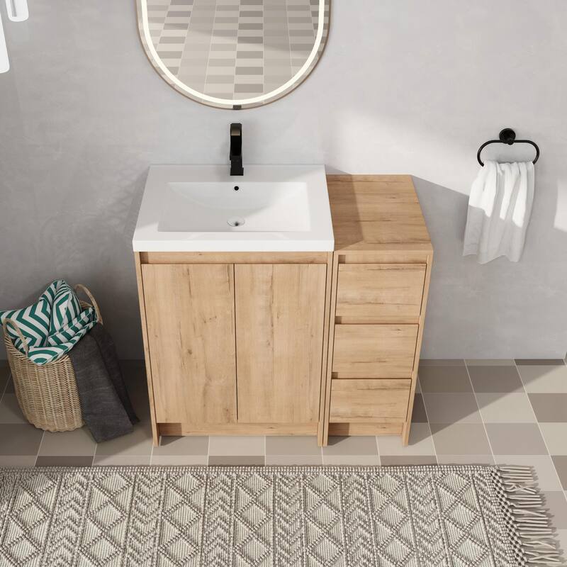 Malwee 36"/48"/60" Bathroom Vanity with Sink, FreeStanding Vanity with Soft Close Door,Drawer and Adjustable Shelf - 35.5"×18.1"×35.3"