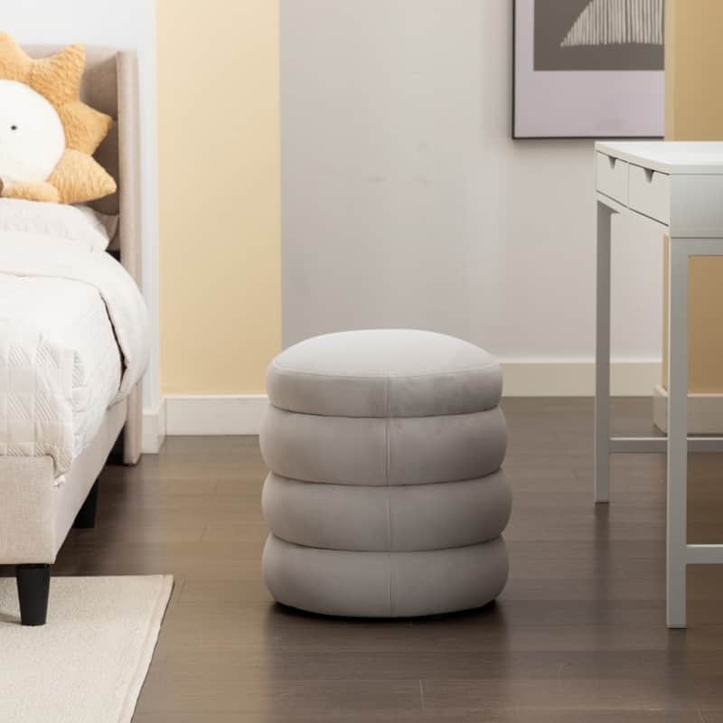 Soft Velvet Round Ottoman Footrest Stool