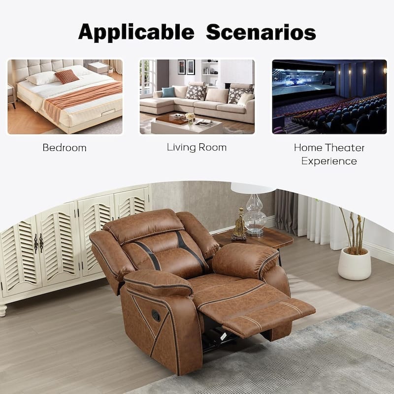 Faux Leather Manual Recliner Chair, Single Reclining Sofa Chair with Comfortable Armrest and Backrest, Furniture for Living Room