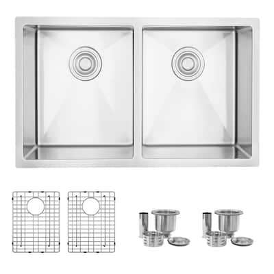 Dual-Mount 30" Stainless Steel Double Bowl Kitchen Sink Handmade - 30" x 18" x 10"