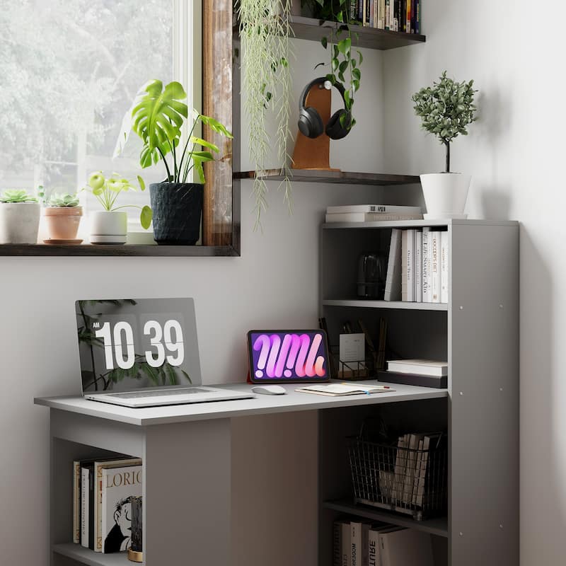 HOMCOM Compact Computer Desk: 6-Tier Storage Shelves, Writing Table Workstation with Bookshelf