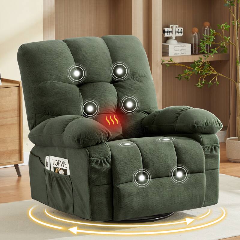 Massage Recliner Chair with Vibration and Lumbar Heating 350LB Capacity Swivel Rocker
