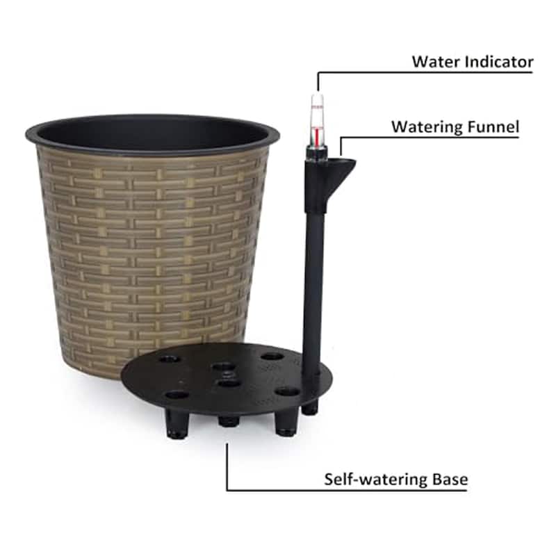 13.4 inch Self-watering Wicker Round Decor Planter