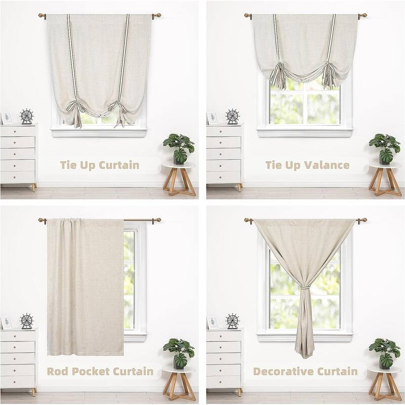 DriftAway Blackout Linen Textured Solid Basic Room Darkening Thermal Insulated Tie Up
