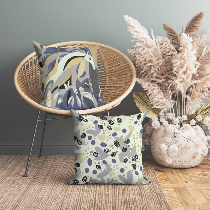 Mythical Horse Indoor/Outdoor Reversible Throw Pillow Blue and Gray