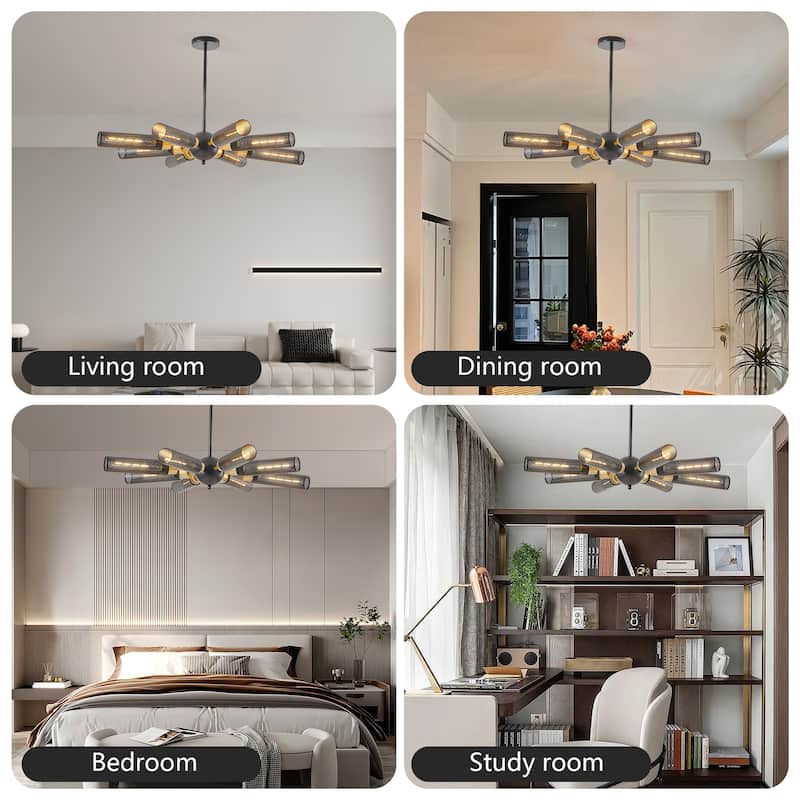34" Modern Industrial Chandelier,Pendant Light with Mesh Shades, Base, Adjustable Height for Dining Room, Living Room