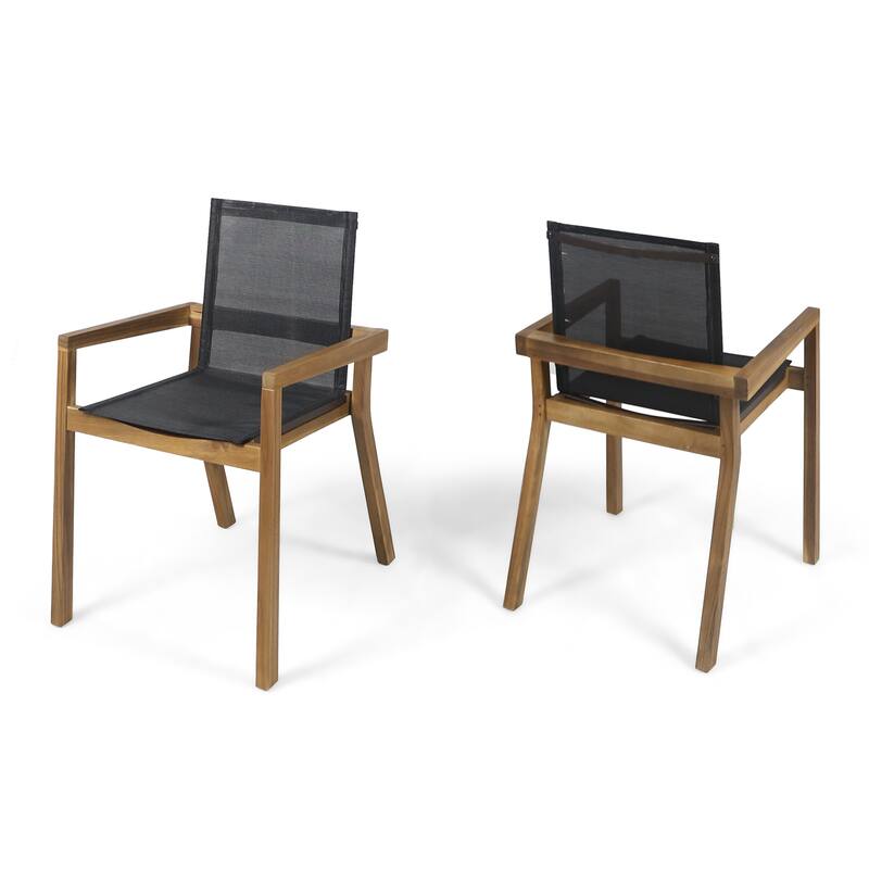 Mid Century Modern Dining Chairs Set of 2, Mesh Armchair, Solid Wood Frame for Poolside Gatherings, Dining Areas
