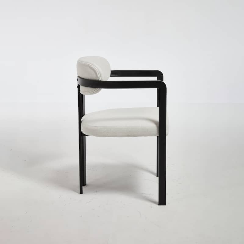 Modern Dining Room Chairs Set of 2, Mid-Century Upholstered Boucle Kitchen Dining Chairs With Black Metal Legs