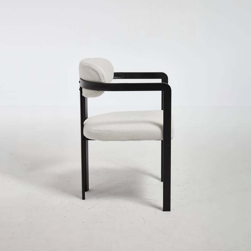 Modern Upholstered Dining Chairs Set of 2 with Black Metal Legs and Curved Backrest