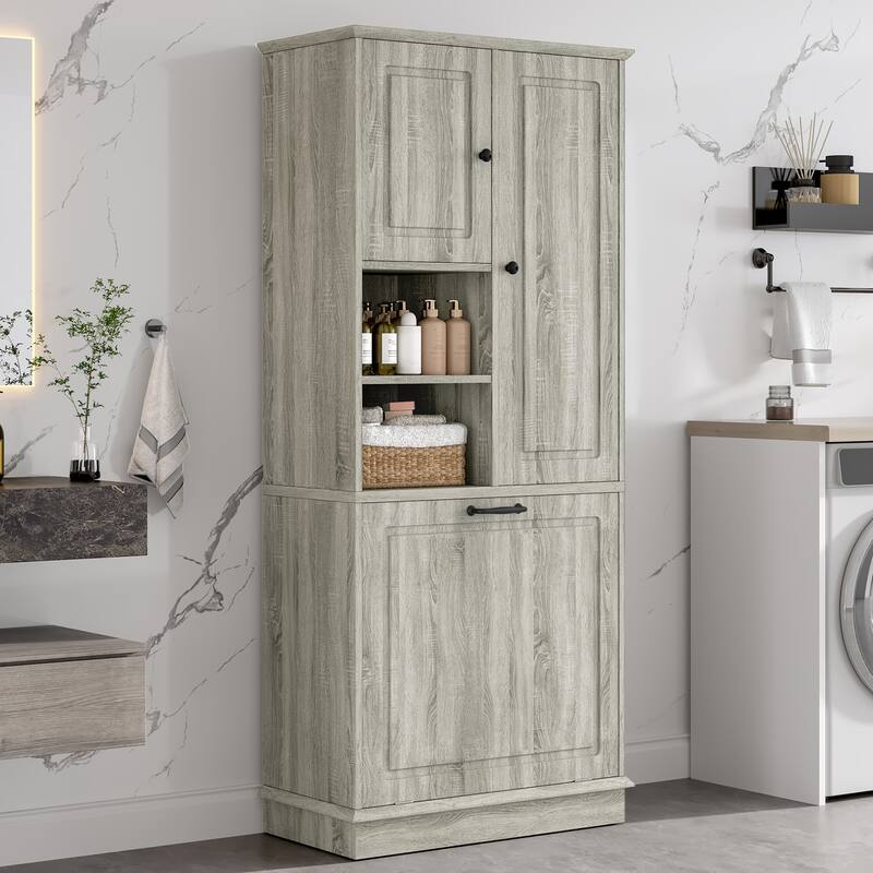 GDF Studio - Tommy Modern MDF Tall Storage Cabinet with Adjustable Shelves and Large Flip-Out Basket