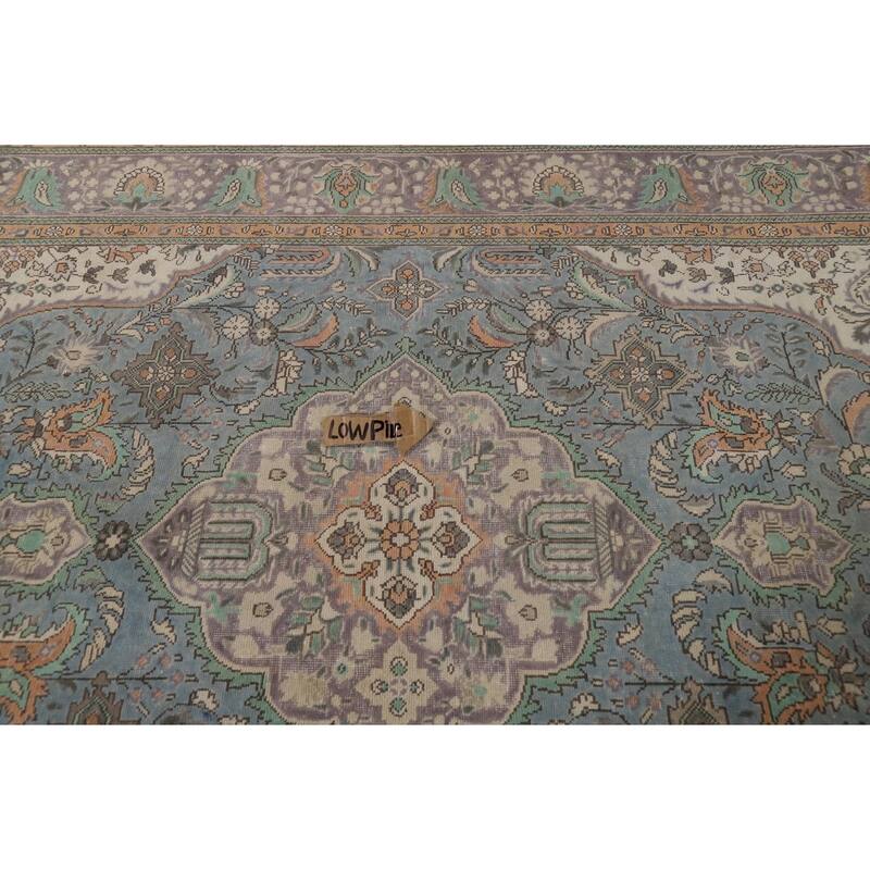 Blue Tabriz Persian Area Rug Hand-Knotted Bedroom Wool Carpet - 6'9"x 9'5"
