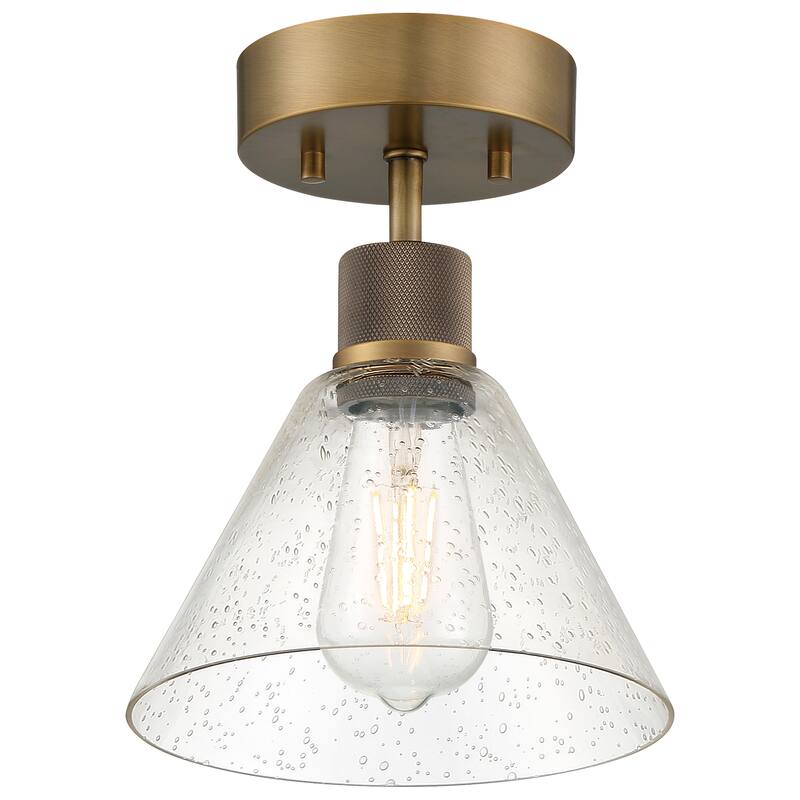 Access Lighting Port Nine Martini LED Semi-Flush - Replaceable LED - Antique Brushed Brass/Seeded Glass