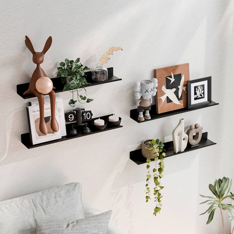 Set of 4 Wooden Floating Wall Shelves for Bathroom, Kitchen, Living Room