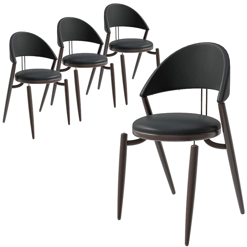 Venice Upholstered Leather Dining Chair (Set of 4) Open Back Accent Side Chair with Iron Legs - Black