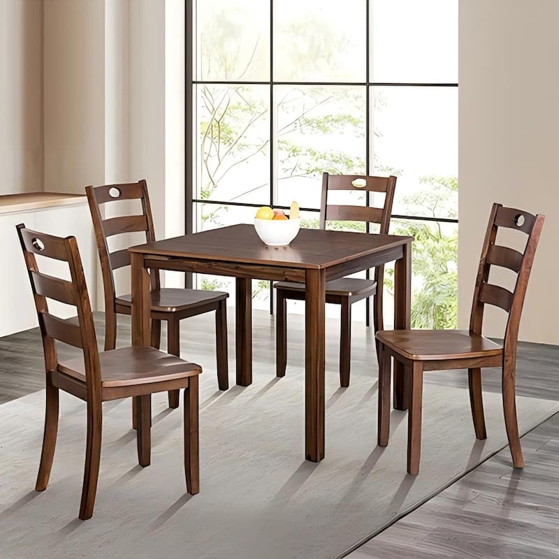 Farmhouse Walnut Solid Wood 5-piece Dining Table Set