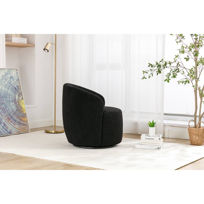 Wool Swivel Barrel Chair with 360° Rotation & Metal Base