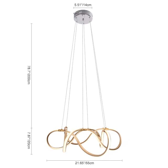 OYIPRO-Modern Style Draped Ribbon LED Chandelier in White For Dining Room - Gold - 21.65 Inch