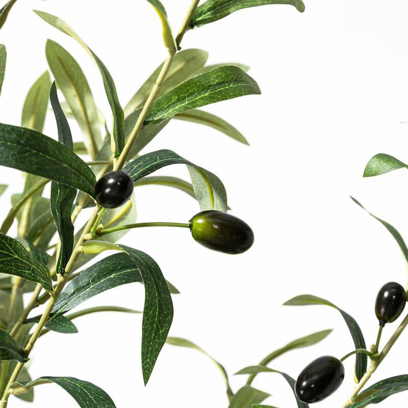 Glitzhome 3ft-6ft Set of 2 Artificial Olive Trees/ Bamboo/ Ficus with Ceramic Planters Real Touch