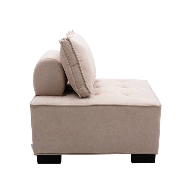 Accent Sofa Living Room Ottoman & Lazy Chair Polyester Fabric Upholstered Sofa with Solid Wood Legs