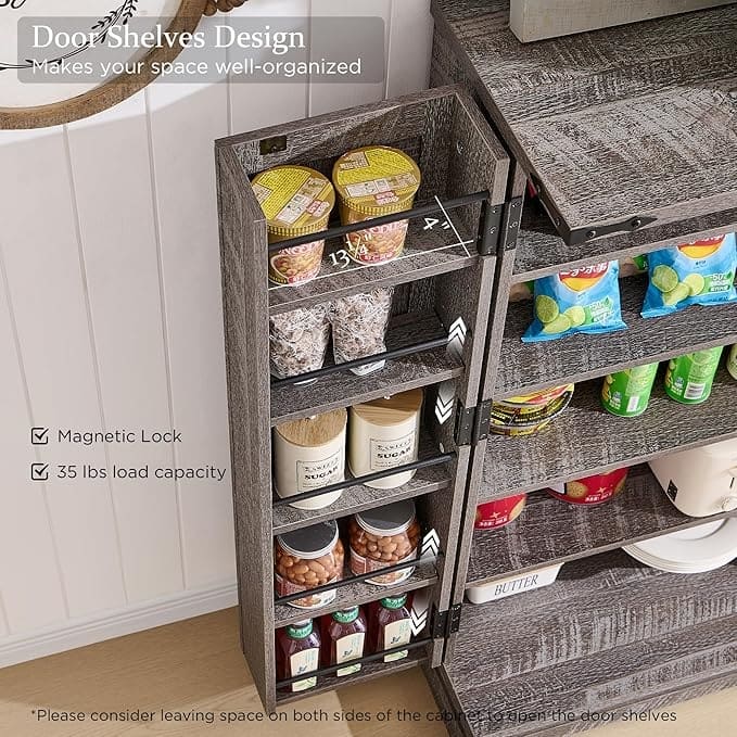 47" Farmhouse Kitchen Pantry, Storage Cabinet with Barn Doors