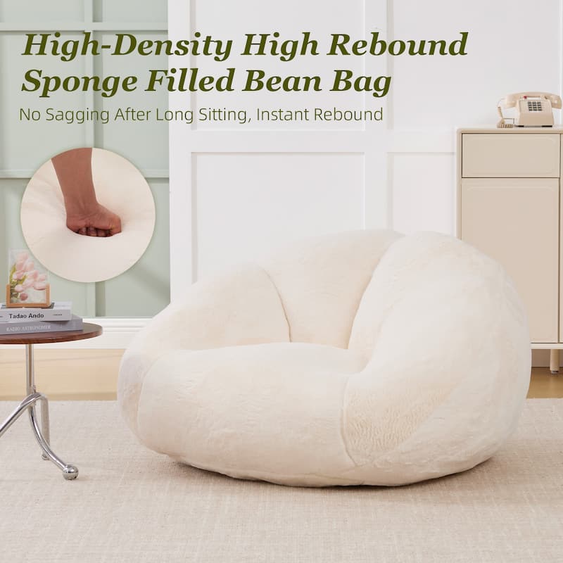 HOMEFUN Fabric Upholstered Oversized Round Comfy Bean Bag Lazy Sofa for Living Room