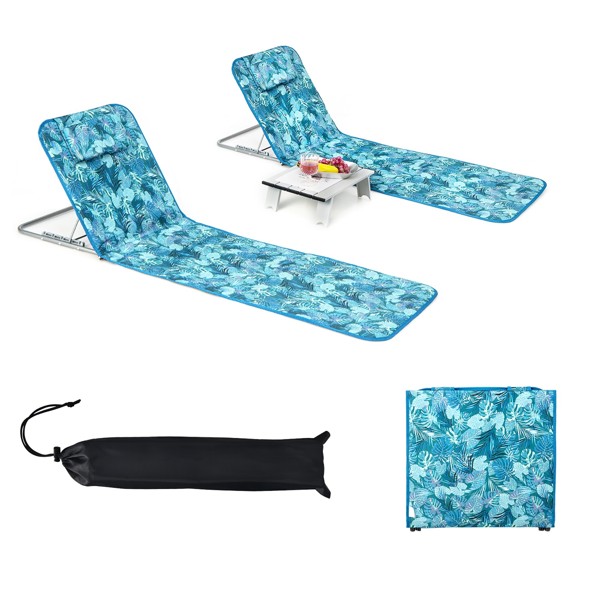 Costway 3 Piece Beach Lounge Chair Mat Set 2 Adjustable Lounge Chairs Bed Bath Beyond 35386631