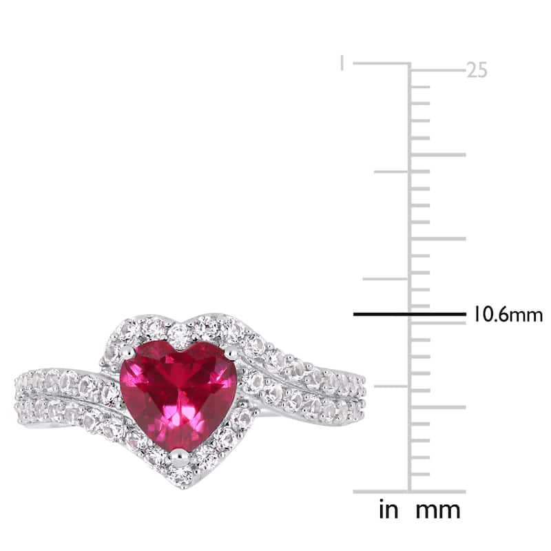Miadora 2 1/2ct TGW Created White Sapphire and Created Ruby Heart Halo Engagement Ring in Sterling Silver