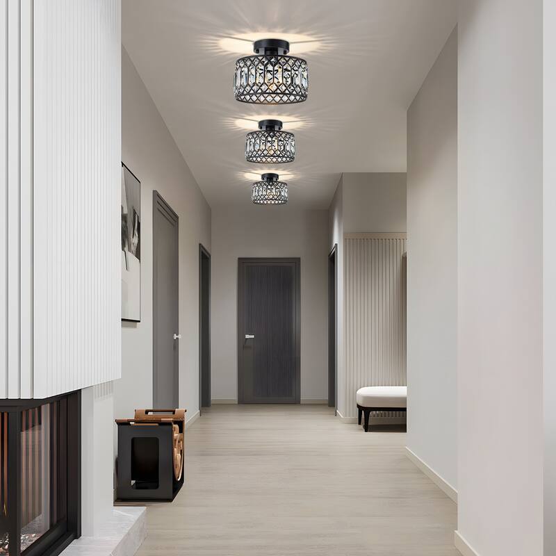 Starsky Luxury Crystal Drum Dimmable Semi Flush Mount Light
