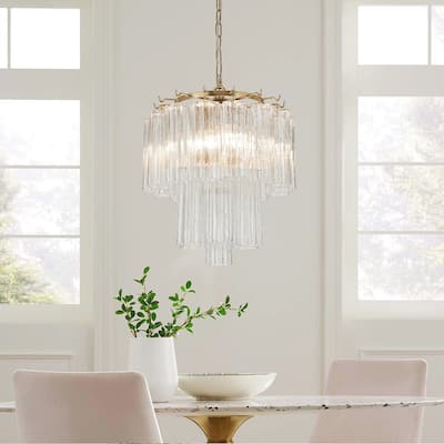 3-Light Modern Clear Textured Tronchi Glass Chandelier