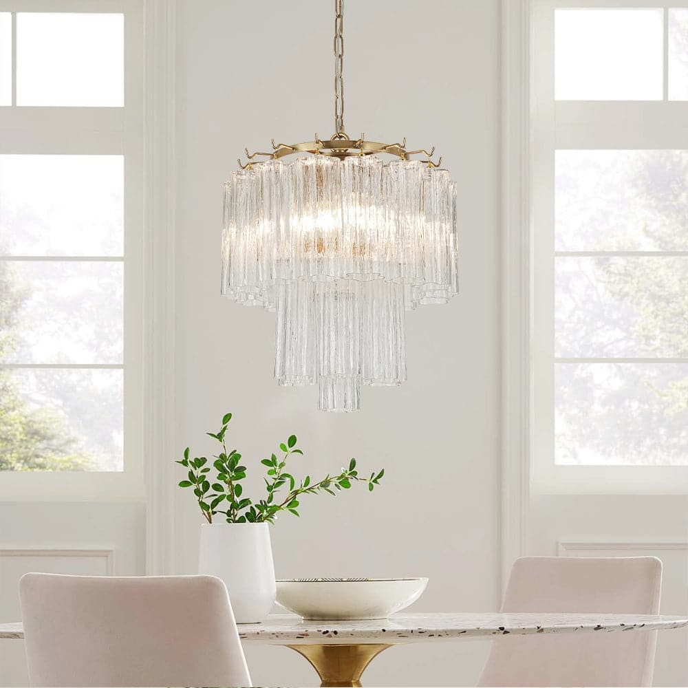 3-Light Modern Clear Textured Tronchi Glass Chandelier