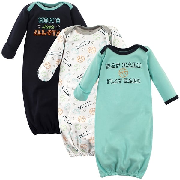 slide 1 of 1, Luvable Friends Baby Boy Cotton Long-Sleeve Gowns 3pk, Sports Preemie-Newborn - Sports