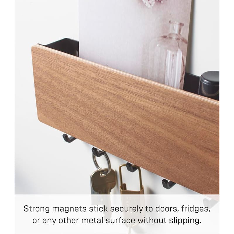 Yamazaki Home Magnetic Key Rack, Steel and Wood, Holds 2 lbs - L 1.18 x W 7.09 x H 3.74 inches