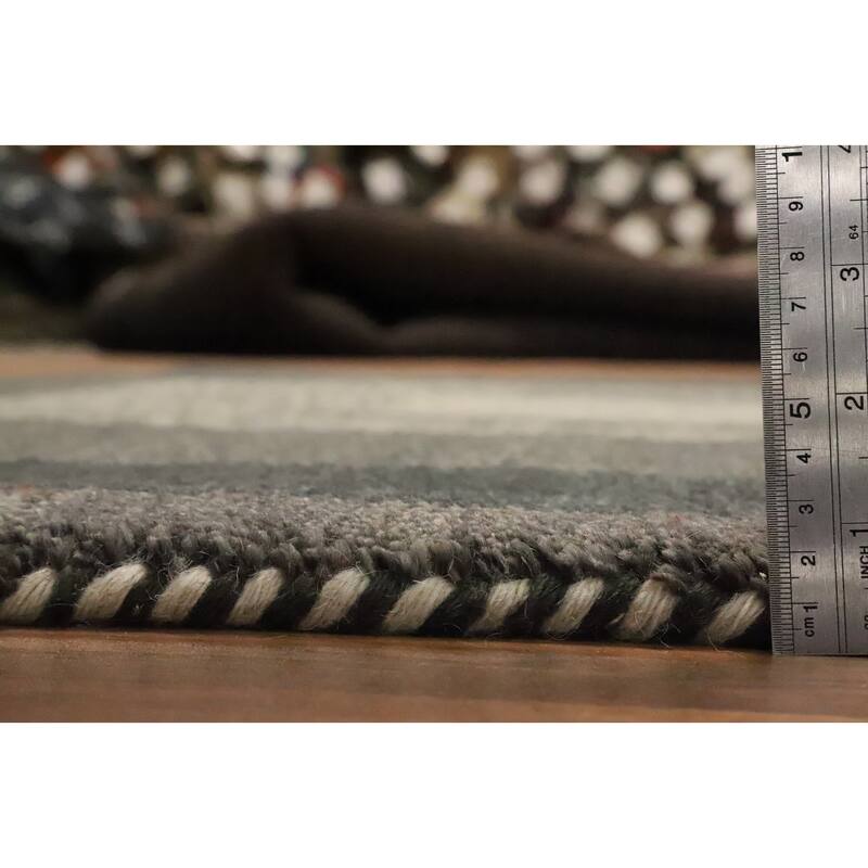 Hand Knotted Oriental 100% Wool Carpet Modern Geometric Greys & Charcoal Gabbeh Area Rug - 6' 7'' X 5' 1''
