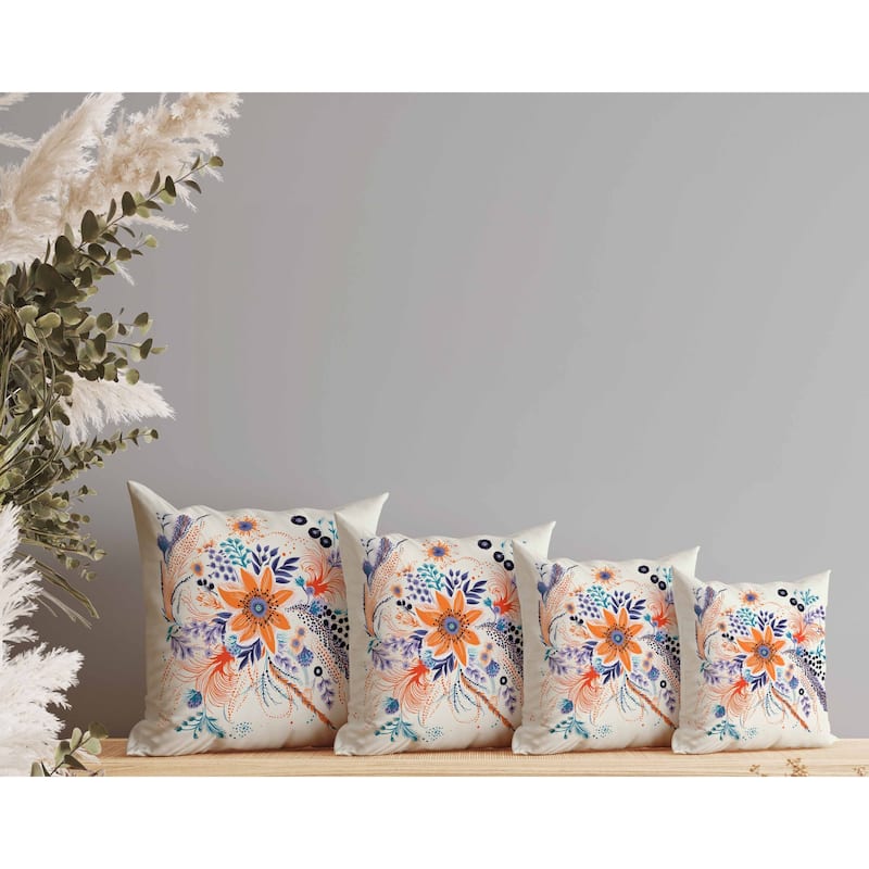 Enchanting Bouquet Faux Suede Reversible Throw Pillow Orange and Purple
