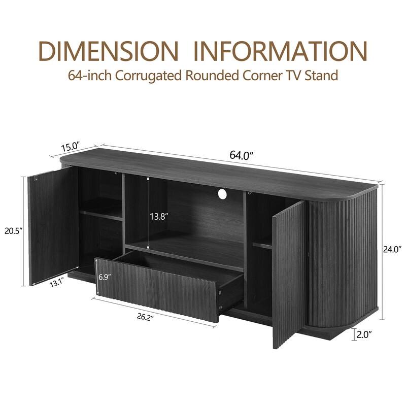 Sideboard Storage Cabinet TV Stand with wave pattern Buffet Cabinet Wooden Vertical Striped Cabinet