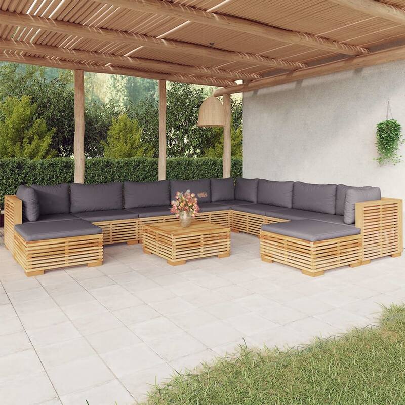 vidaXL 3 Piece Patio Lounge Set with Cushions Solid Wood Teak - 27.4" x 27.4" x 23.6"