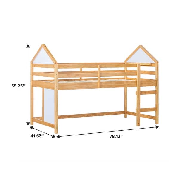 dimension image slide 1 of 2, Walker Edison Wood Low Loft Bed